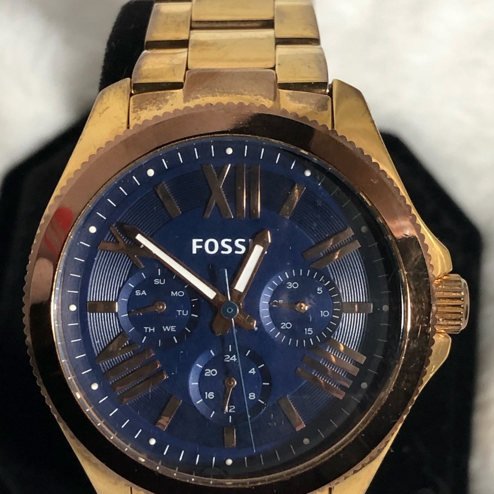 Fossil Gold Watch with Blue Dial